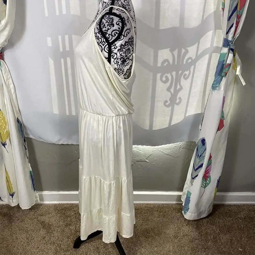 NWOT Beach Break Cream Drop Waist Midi Dress Large Sleeveless Tier Summer Rayon